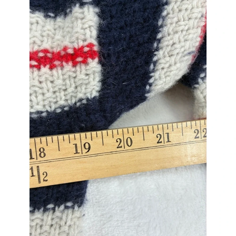 J. Crew Sweater Mens M Sweater Navy Cream Red‎ Striped Cable Knit Merino Wool